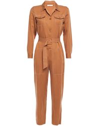 Maje Paromane Belted Woven Jumpsuit Camel - Natural