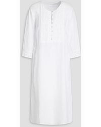 120% Lino - Broderie Anglaise-trimmed Linen Midi Dress - Lyst