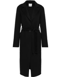 Sandro Belted Wool And Cotton-blend Felt Coat Black