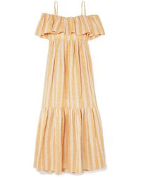 Three Graces London - Ida Cold-shoulder Metallic Striped Linen-blend Maxi Dress - Lyst