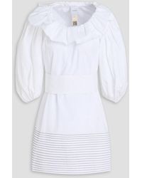 Patou - Embroidered Ruffled Cotton-Poplin Mini Dress - Lyst