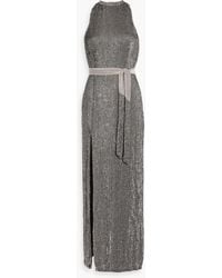 retroféte - Tzilly maxi-kleid aus chiffon mit pailletten und gürtel - Lyst