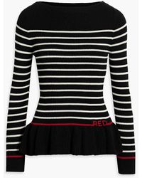 RED Valentino - Ruffled Striped Ribbed-knit Sweater - Lyst