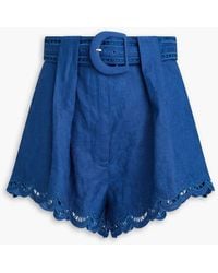 FARM Rio - Richelieu Broderie Anglaise-trimmed Belted Linen Shorts - Lyst