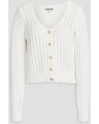 Ganni - Open-knit Cotton Cardigan - Lyst