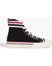 Thom Browne - Striped Knitted, Canvas And Pebbled-leather High-top Sneakers - Lyst