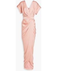 Rhea Costa - Drapiertes maxikleid aus satin mit gürtel - Lyst