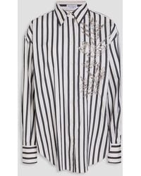 Brunello Cucinelli - Embellished Striped Cotton And Silk-Blend Shirt - Lyst