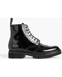 Grenson - Emmaline Perforated Glossed-leather Combat Boots - Lyst