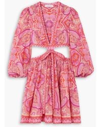 Zimmermann - Halcyon minikleid aus baumwoll-voile mit paisley-print und cut-out - Lyst