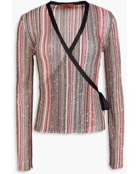 Missoni - Sequin-embellished Striped Ribbed-knit Wrap Cardigan - Lyst