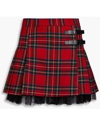 RED Valentino - Buckled Wrap-effect Checked Wool-twill Mini Skirt - Lyst