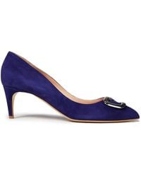 Rupert Sanderson Nora Embellished Suede Court Shoes - Blue