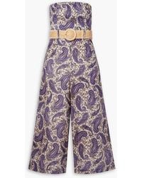 Zimmermann - Devi Strapless Belted Cropped Paisley-print Linen Jumpsuit - Lyst