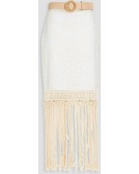 Zimmermann - Belted Fringed Broderie Anglaise Cotton Maxi Skirt - Lyst