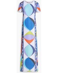 Emilio Pucci - Printed Stretch-mesh And Cotton-jersey Maxi Dress - Lyst