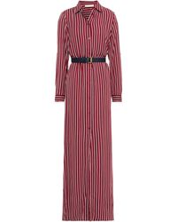 MICHAEL Michael Kors Belted Striped Crepe Maxi Shirt Dress - Red