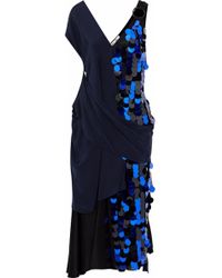 Diane von Furstenberg Draped Satin And Sequined Silk-chiffon Midi Dress Midnight Blue