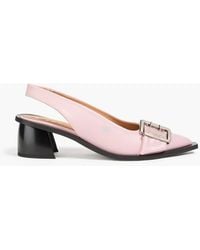 Ganni - Buckled Leather-blend Slingback Pumps - Lyst