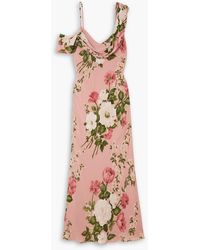 Reformation - Reya Asymmetric Cold-shoulder Floral-print Georgette Midi Dress - Lyst