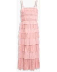Costarellos - Aria Tiered Crystal-embellished Chantilily Lace And Tulle Midi Dress - Lyst
