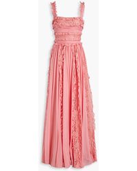 Zuhair Murad Pleated Lace-trimmed Silk-blend Chiffon Gown - Pink