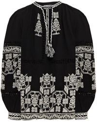Antik Batik Sofia Embroidered Cotton-gauze Blouse - Black