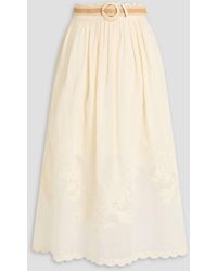 Zimmermann - Belted Embroidered Linen Midi Skirt - Lyst