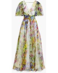 Badgley Mischka - Wrap-effect Floral-print Silk-organza Maxi Dress - Lyst