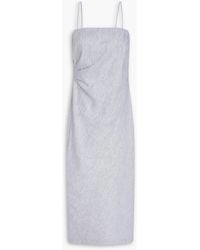 Vince - Drapiertes midikleid aus einer leinen-baumwollmischung mit streifen - Lyst