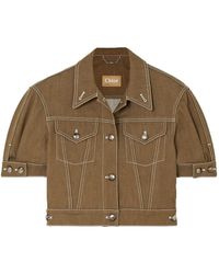 Chloé Chloé Cropped Topstitched Denim Jacket Brown - Natural