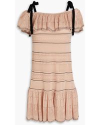 RED Valentino - Cold-shoulder Striped Pointelle-knit Cotton-blend Mini Dress - Lyst