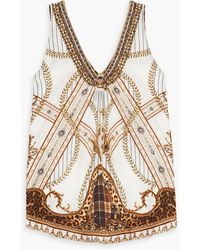 Camilla - Crystal-embellished Printed Silk Crepe De Chine Top - Lyst