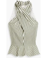 Veronica Beard - Drey Striped Cotton-blend Poplin Peplum Top - Lyst