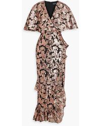 Saloni - Rose Ruffled Silk-blend Jacquard Maxi Dress - Lyst