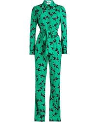 Diane von Furstenberg Milly Belted Printed Silk-jersey Jumpsuit - Green