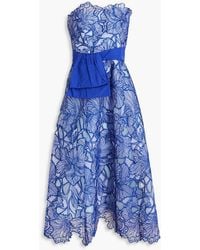 Marchesa - Strapless Taffeta-paneled Embroidered Tulle Midi Dress - Lyst