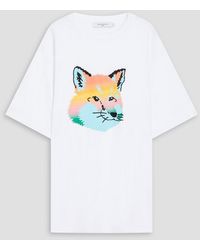 Maison Kitsuné - Embroidered Printed Cotton-jersey T-shirt - Lyst