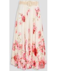Zimmermann - Belted Floral-Print Cotton And Silk-Blend Georgette Maxi Skirt - Lyst