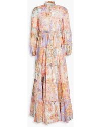 Zimmermann - Tiered Floral-print Cotton Midi Dress - Lyst