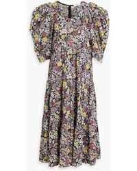 Sea - Gitte Tiered Crinkled Floral-print Cotton-poplin Midi Dress - Lyst