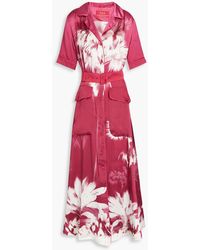 F.R.S For Restless Sleepers - Corimbo Belted Floral-print Silk-satin Maxi Shirt Dress - Lyst