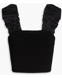 Aje. - Allard Cropped Ruched Ribbed-knit And Taffeta Top - Lyst
