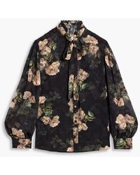 Mikael Aghal - Pussy-Bow Floral-Print Fil Coupé Chiffon Blouse - Lyst