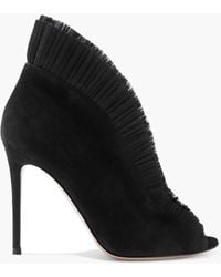 Gianvito Rossi - Ginevra 105 Pleated Tulle-trimmed Suede Ankle Boots - Lyst