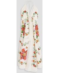 FARM Rio - Neckholder-midikleid aus einer leinenmischung mit floralem print und spitzenbesatz - Lyst