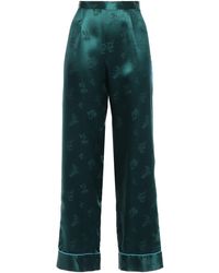Anna Sui Silk-satin Jacquard Wide-leg Trousers - Blue