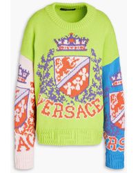 Versace - Intarsia Color-block Cotton-blend Sweater - Lyst
