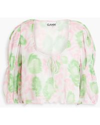 Ganni - Cropped printed georgette blouse - Lyst