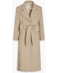 Sandro - Belted Bouclé-tweed Coat - Lyst